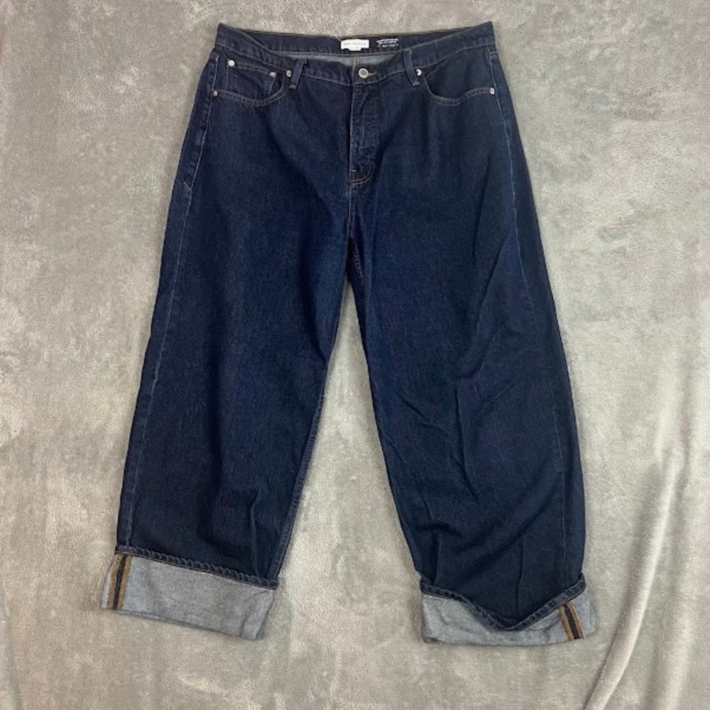 Good American Standard Baggy Cuffed Jeans Womens 14/32 Dark Wash Wide Leg Casual
